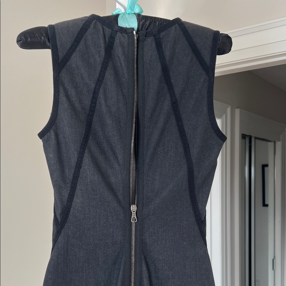 McQ by Alexander McQueen Black Denim Midi Dress with Zipper Detail - Picture 5 of 11
